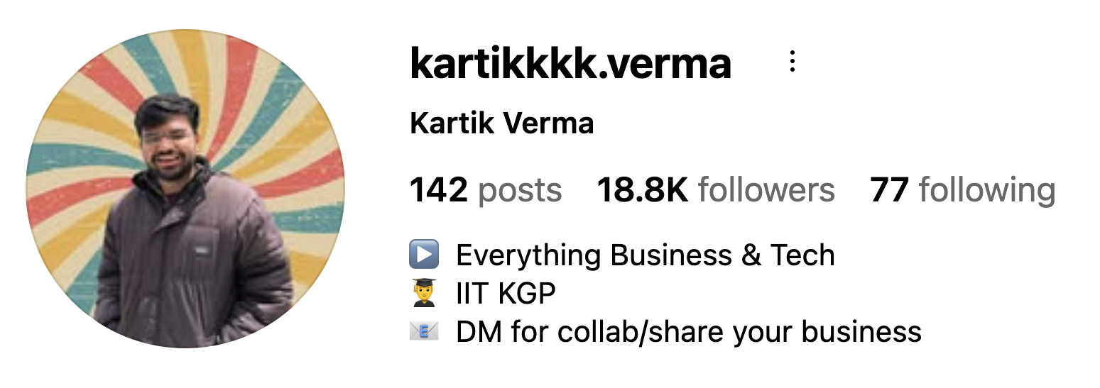 Kartik Verma Instagram Profile